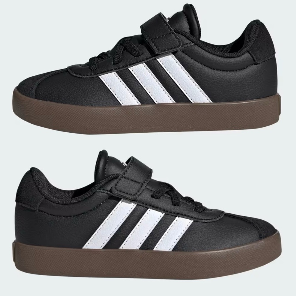 Adidas Kids Black and White Sneakers with Brown Sole